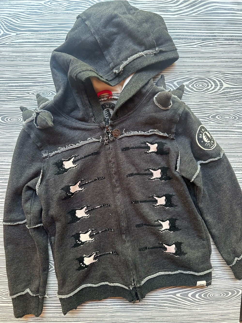 Mini Shatsu Black Spiked Guitar Rock Hoodie - Size M (fits 5/6)